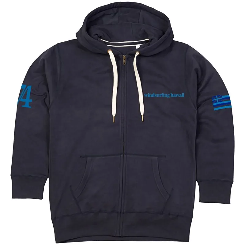 Windsurfing Hawaii Hoku Eco-Friendly Hooded Zip Sweatshirt Wave Logo Back