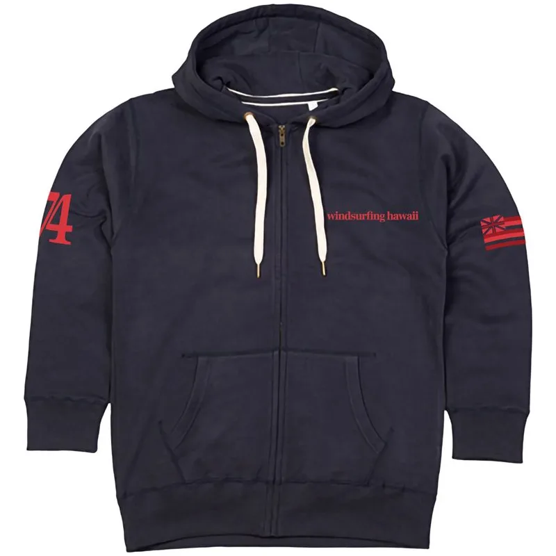 Windsurfing Hawaii Eco-Friendly Hooded Zip Sweatshirt Wave Logo Back