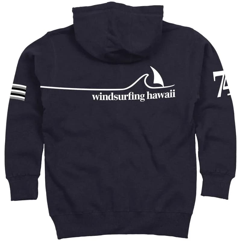 Windsurfing Hawaii Eco-Friendly Hooded Zip Sweatshirt Wave Logo Back — Back