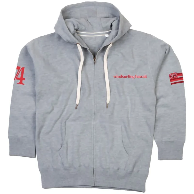 Windsurfing Hawaii Hoku Eco-Friendly Hooded Zip Sweatshirt Wave Logo Back